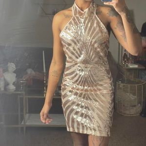 1920s Gatsby Style Gold Sequin Mini Dress